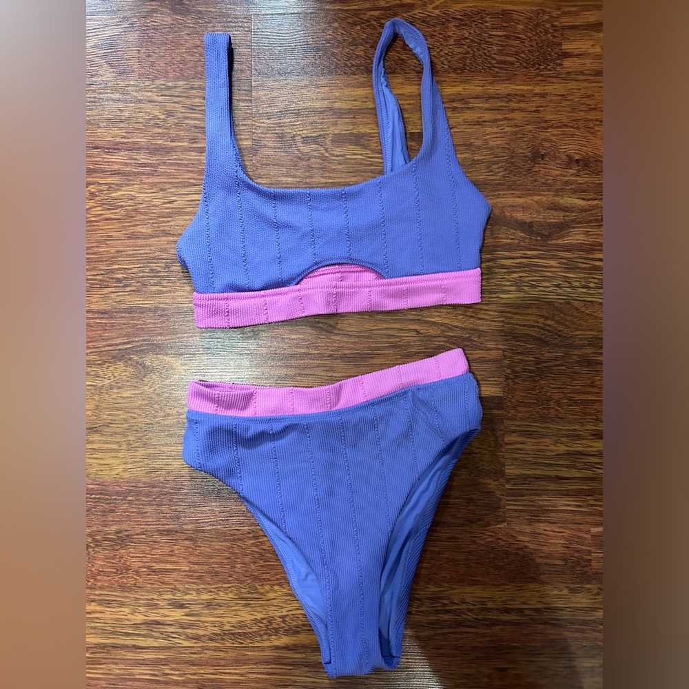 Aerie Purple and Pink High Waisted Bikini Set